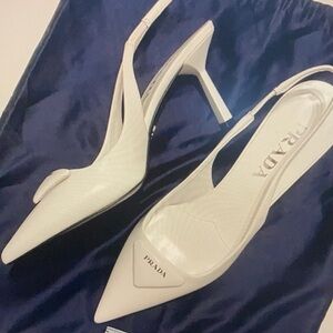 Prada White Pointed Leather Pumps